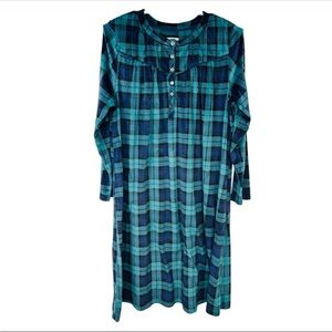 Aria Collection Women’s Green & Purple Knit Long Sleeve Plaid Nightgown Size M